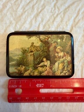 Antique cigarette case/Trinket Box with Pastoral Scene
